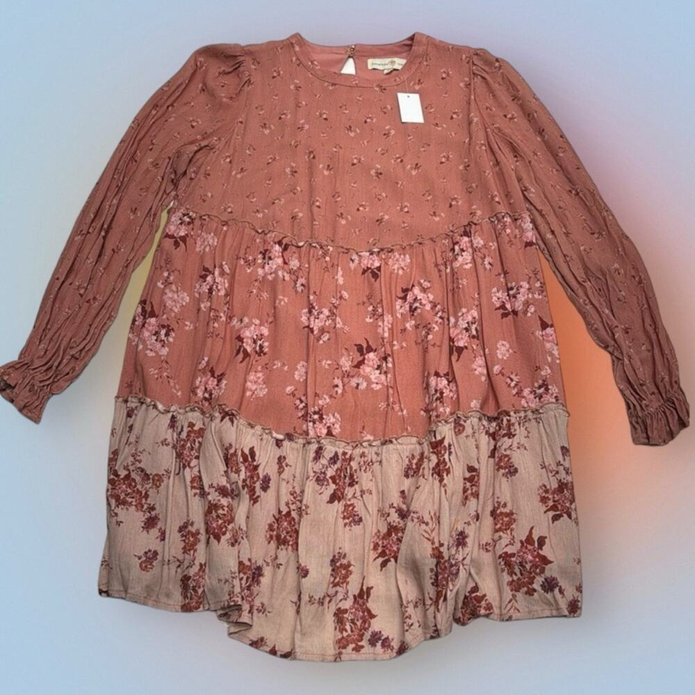 PENELOPE ROSE Women’s Medium Pink Long Sleeve BABYDOLL BLOUSE DRESS